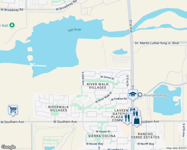 map of restaurants, bars, coffee shops, grocery stores, and more near 5408 West Grove Street in Phoenix