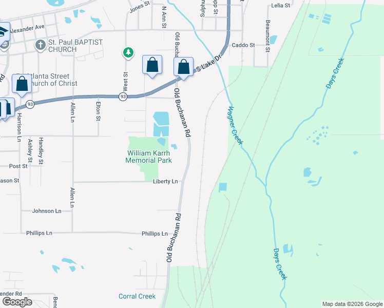 map of restaurants, bars, coffee shops, grocery stores, and more near 2009 Buchanan Road in Texarkana