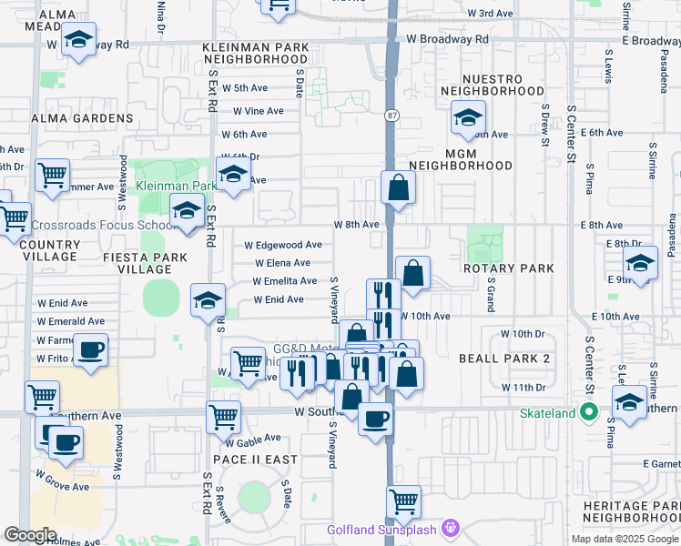 map of restaurants, bars, coffee shops, grocery stores, and more near 523 West Elena Avenue in Mesa