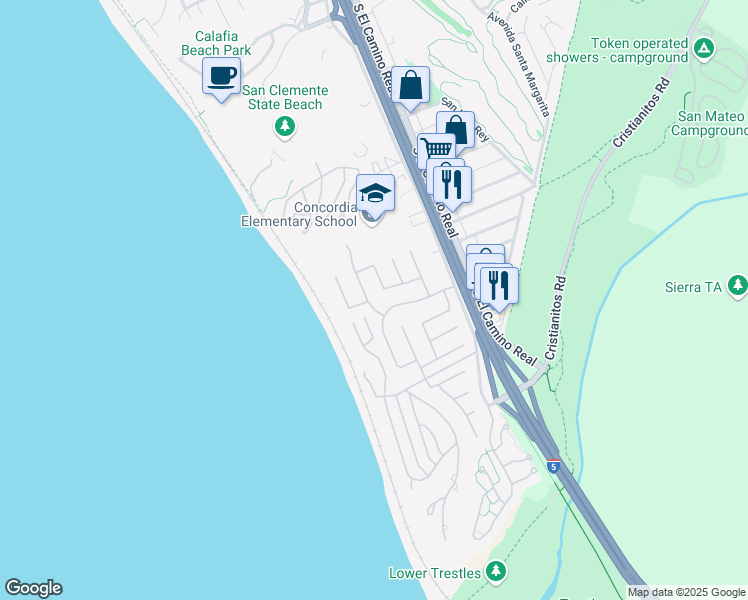 map of restaurants, bars, coffee shops, grocery stores, and more near 3829 Vista Azul in San Clemente