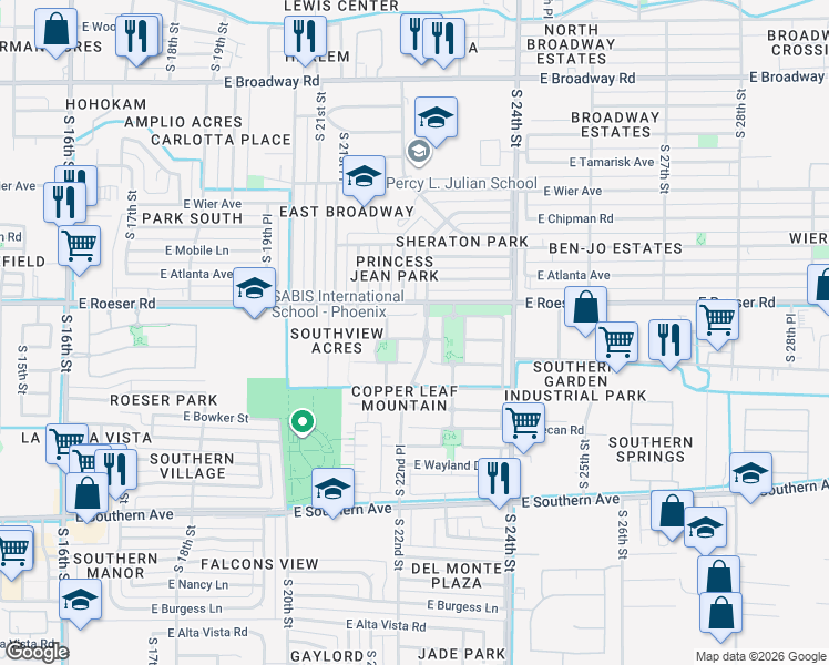 map of restaurants, bars, coffee shops, grocery stores, and more near 2217 Grenadine Road in Phoenix