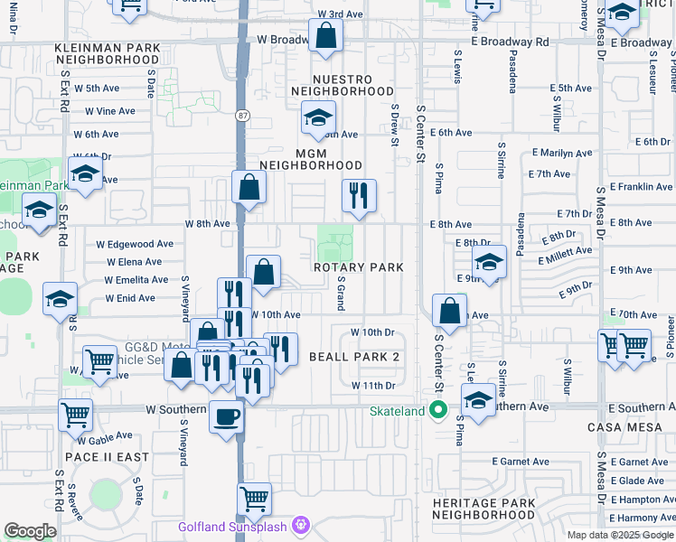 map of restaurants, bars, coffee shops, grocery stores, and more near 902 South Grand in Mesa