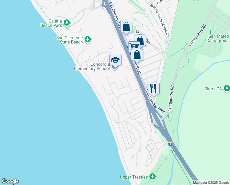 map of restaurants, bars, coffee shops, grocery stores, and more near 3829 Vista Azul in San Clemente
