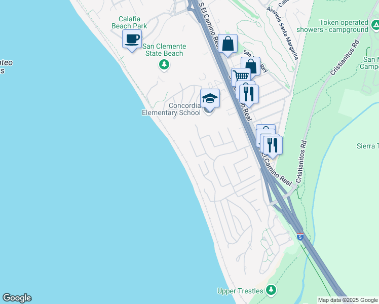 map of restaurants, bars, coffee shops, grocery stores, and more near 3822 Vista Blanca in San Clemente