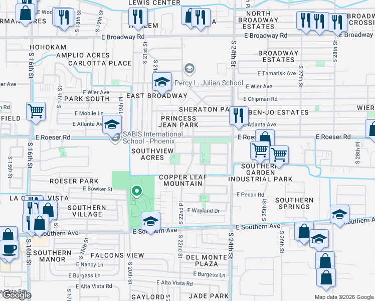 map of restaurants, bars, coffee shops, grocery stores, and more near 2217 Grenadine Road in Phoenix