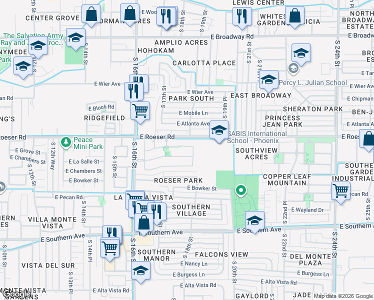 map of restaurants, bars, coffee shops, grocery stores, and more near 1820 Grenadine Road in Phoenix