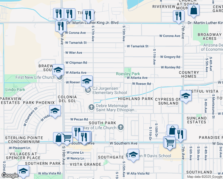 map of restaurants, bars, coffee shops, grocery stores, and more near 1526 West Grove Street in Phoenix