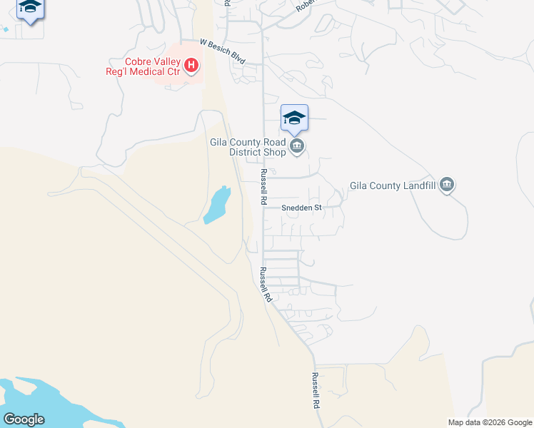 map of restaurants, bars, coffee shops, grocery stores, and more near 6393 South Russell Road in Globe