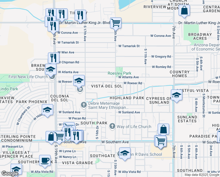 map of restaurants, bars, coffee shops, grocery stores, and more near 1513 West Grove Street in Phoenix