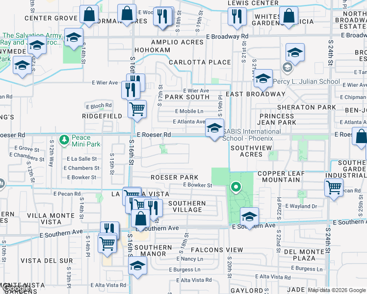 map of restaurants, bars, coffee shops, grocery stores, and more near 1820 Grenadine Road in Phoenix