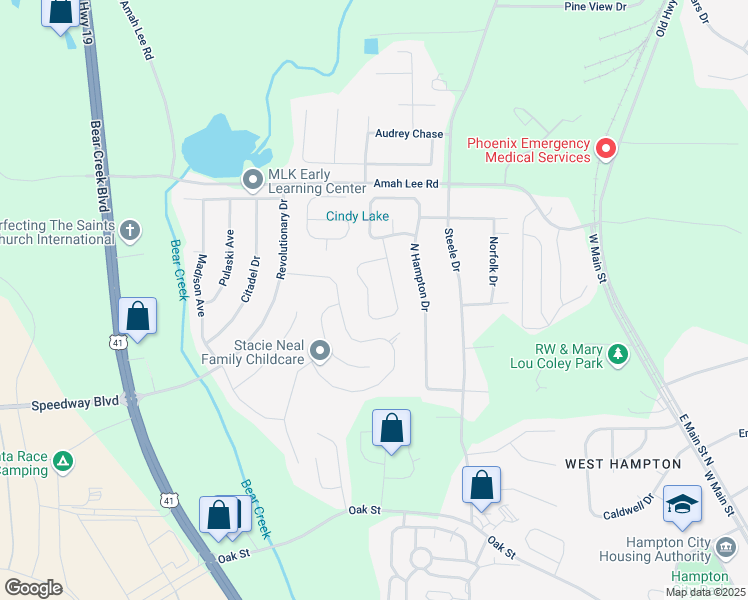 map of restaurants, bars, coffee shops, grocery stores, and more near 1720 Graystone Drive in Hampton