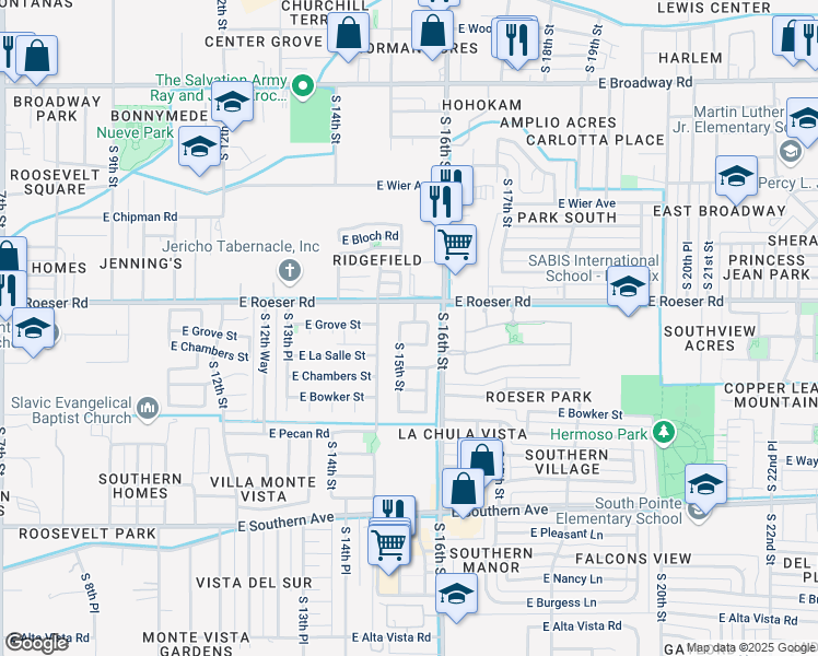 map of restaurants, bars, coffee shops, grocery stores, and more near 1509 East Grove Street in Phoenix