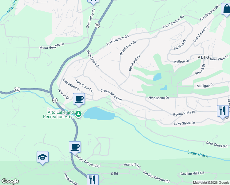map of restaurants, bars, coffee shops, grocery stores, and more near 148-164 Crown Ridge Road in Alto