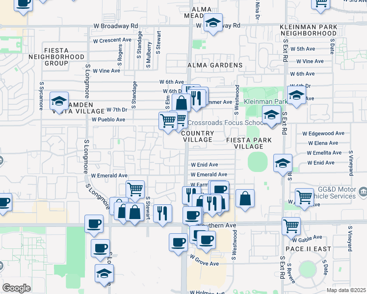 map of restaurants, bars, coffee shops, grocery stores, and more near 856 S Alma School Rd in Mesa