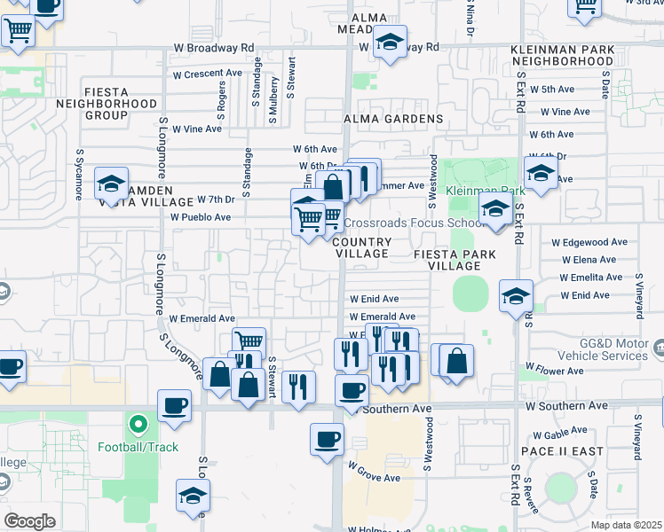 map of restaurants, bars, coffee shops, grocery stores, and more near 856 South Alma School Road in Mesa