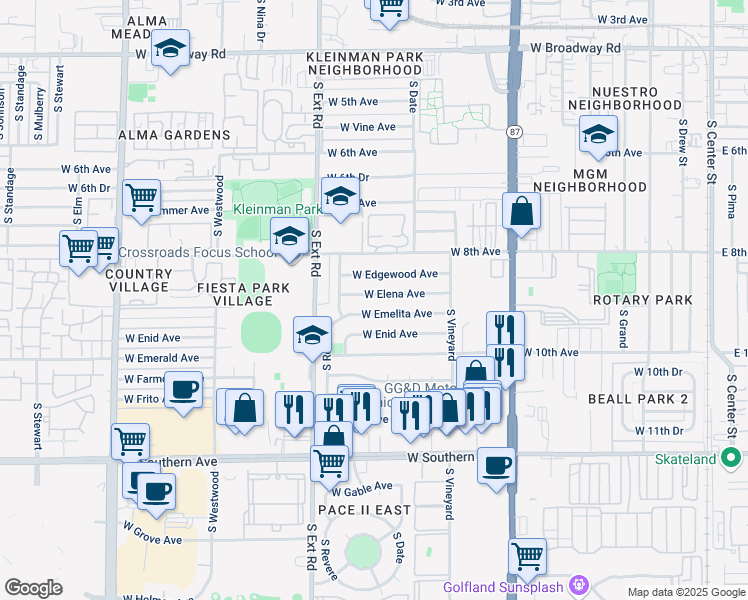 map of restaurants, bars, coffee shops, grocery stores, and more near 657 West Elena Avenue in Mesa