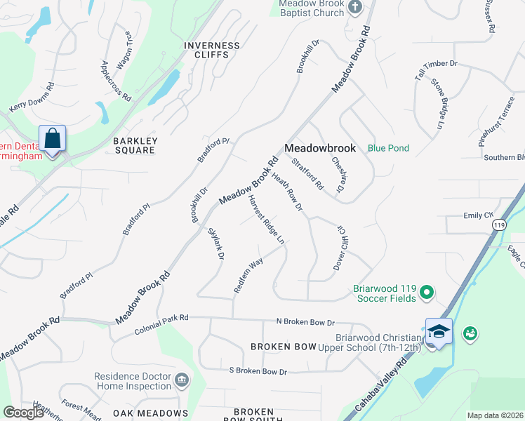 map of restaurants, bars, coffee shops, grocery stores, and more near 5212 Harvest Ridge Lane in Birmingham
