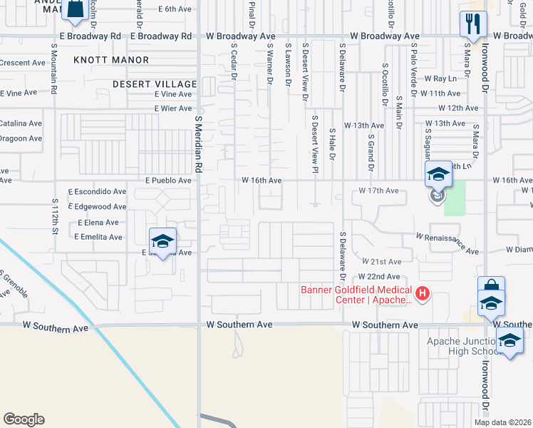 map of restaurants, bars, coffee shops, grocery stores, and more near 2795 West 18th Avenue in Apache Junction