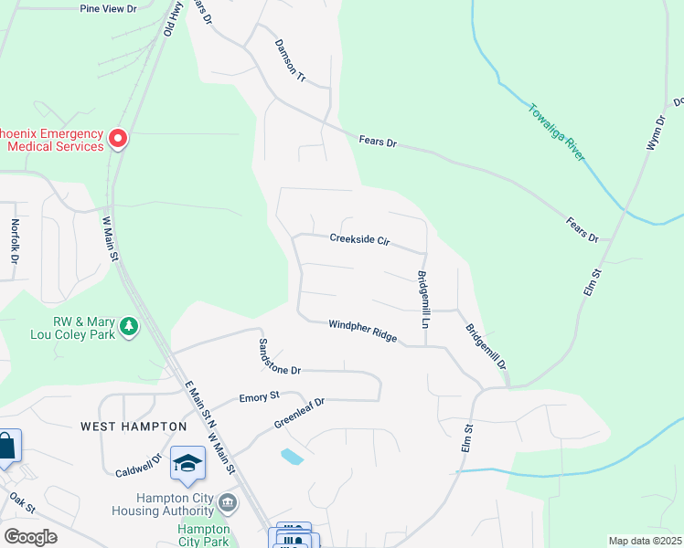 map of restaurants, bars, coffee shops, grocery stores, and more near 100 Brooks Circle in Hampton