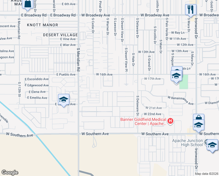 map of restaurants, bars, coffee shops, grocery stores, and more near 2795 West 18th Avenue in Apache Junction