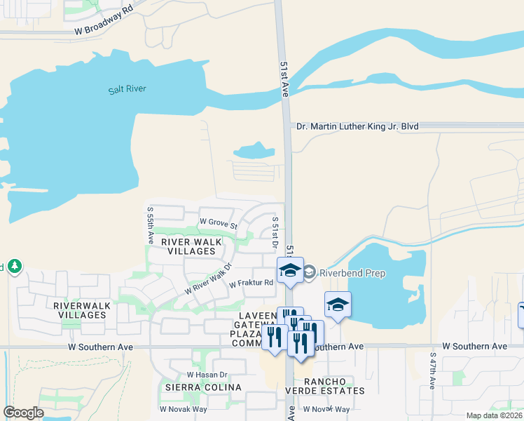 map of restaurants, bars, coffee shops, grocery stores, and more near 5124 West Grenadine Road in Phoenix
