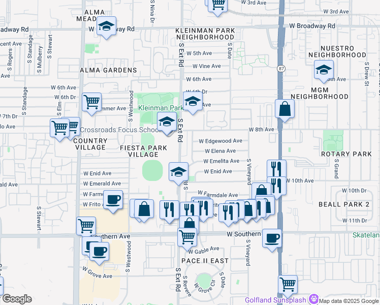 map of restaurants, bars, coffee shops, grocery stores, and more near 856 South Revere in Mesa