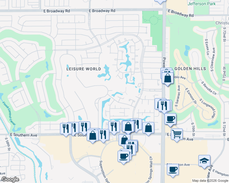 map of restaurants, bars, coffee shops, grocery stores, and more near 1188 Leisure World in Mesa