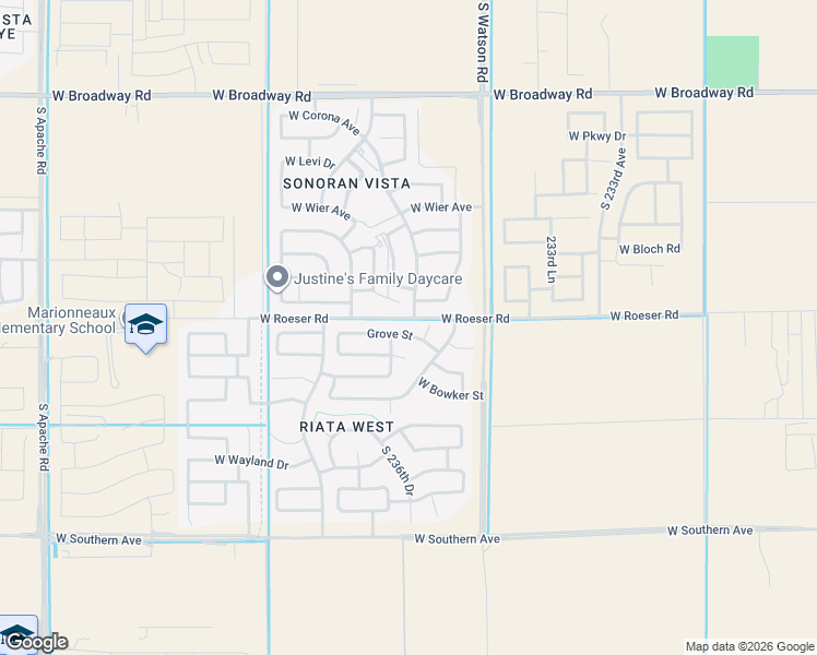 map of restaurants, bars, coffee shops, grocery stores, and more near 23672 West Grove Street in Buckeye