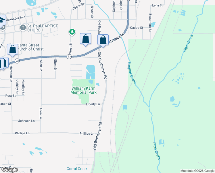 map of restaurants, bars, coffee shops, grocery stores, and more near 2009 Buchanan Road in Texarkana