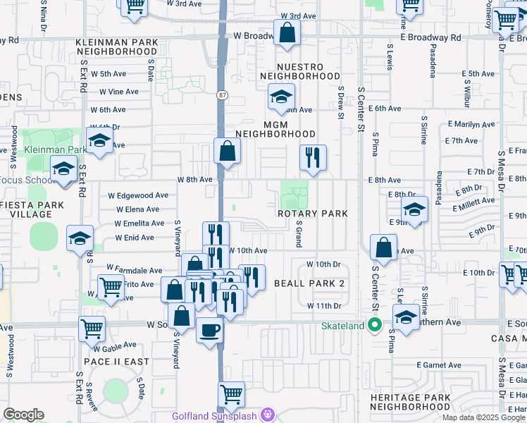 map of restaurants, bars, coffee shops, grocery stores, and more near 901 South Country Club Drive in Mesa