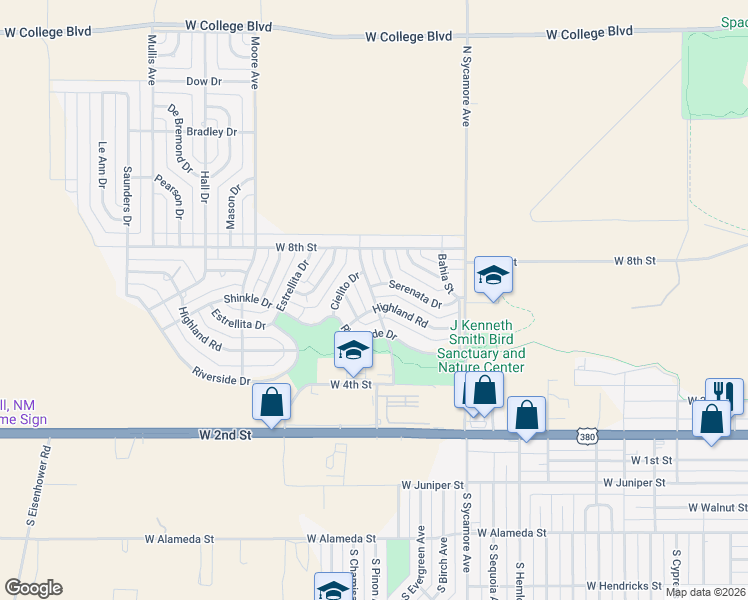 map of restaurants, bars, coffee shops, grocery stores, and more near 601 Canoncito Drive in Roswell