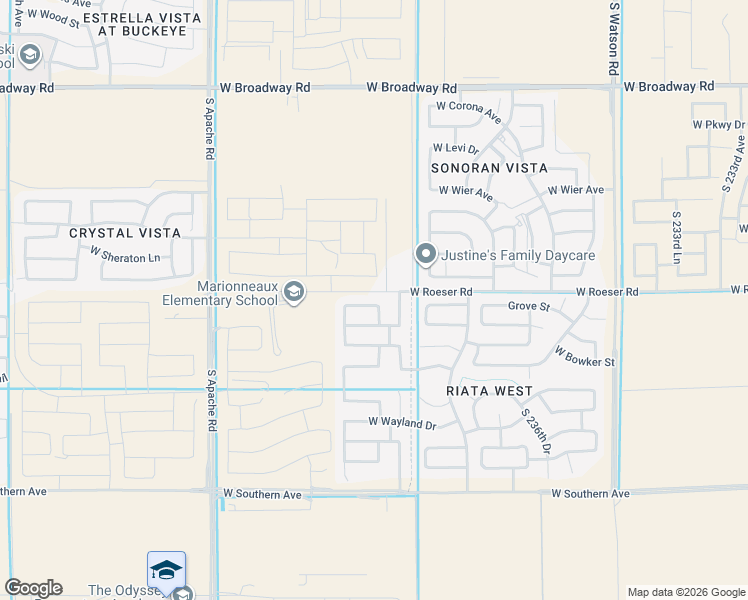 map of restaurants, bars, coffee shops, grocery stores, and more near 5252 South 239th Drive in Buckeye