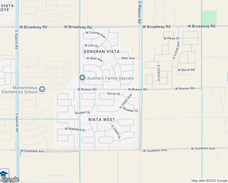 map of restaurants, bars, coffee shops, grocery stores, and more near 23672 West Grove Street in Buckeye