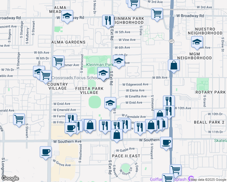 map of restaurants, bars, coffee shops, grocery stores, and more near 856 South Revere in Mesa