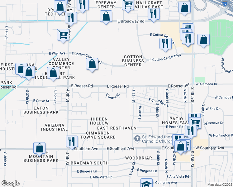 map of restaurants, bars, coffee shops, grocery stores, and more near 4344 East Grove Street in Phoenix