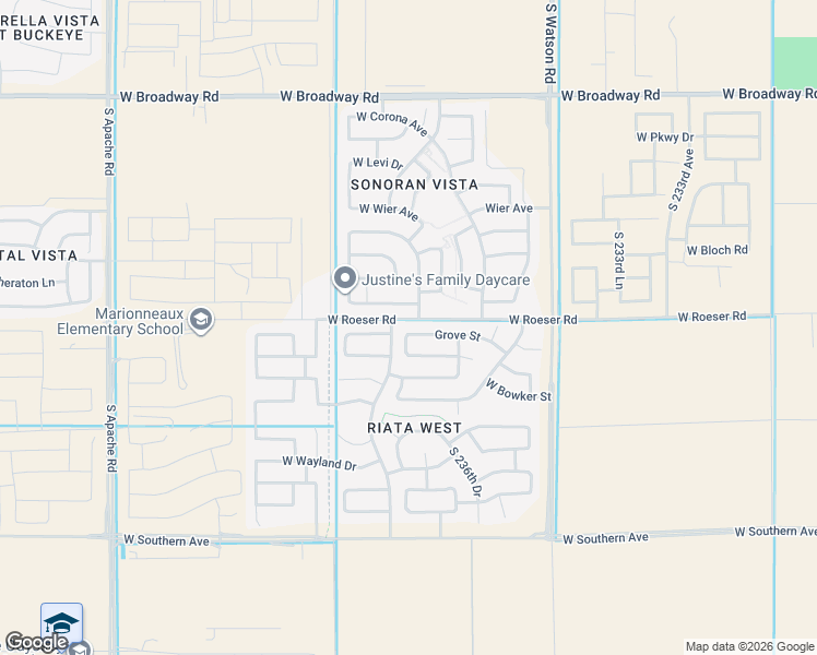 map of restaurants, bars, coffee shops, grocery stores, and more near 23764 West Grove Street in Buckeye