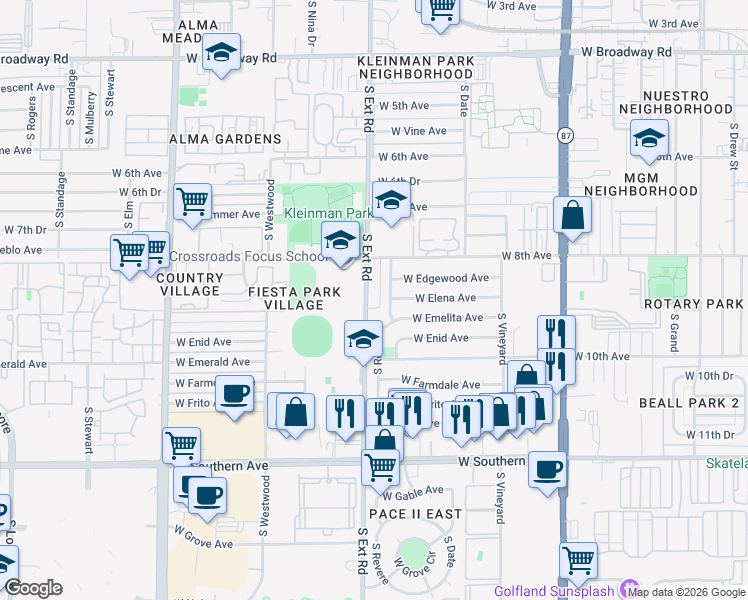 map of restaurants, bars, coffee shops, grocery stores, and more near 856 South Revere in Mesa
