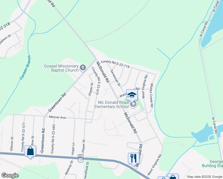 map of restaurants, bars, coffee shops, grocery stores, and more near 745 County Road S-22-71 in Georgetown