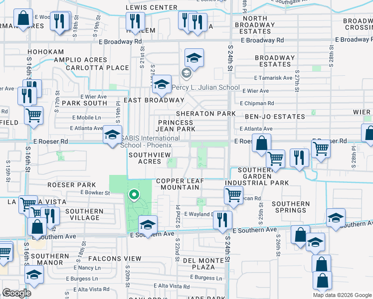 map of restaurants, bars, coffee shops, grocery stores, and more near 2217 Grenadine Road in Phoenix