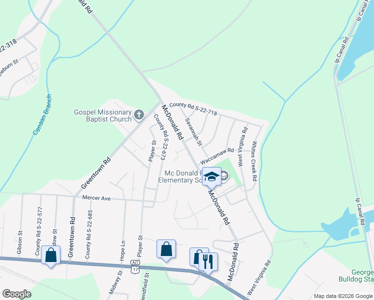 map of restaurants, bars, coffee shops, grocery stores, and more near 745 County Road S-22-71 in Georgetown