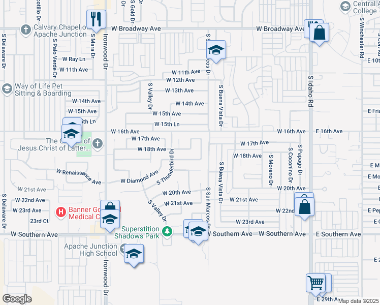 map of restaurants, bars, coffee shops, grocery stores, and more near 951 West 18th Avenue in Apache Junction