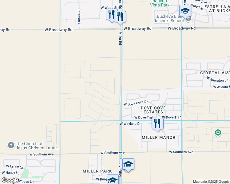 map of restaurants, bars, coffee shops, grocery stores, and more near 5230 Miller Road in Buckeye