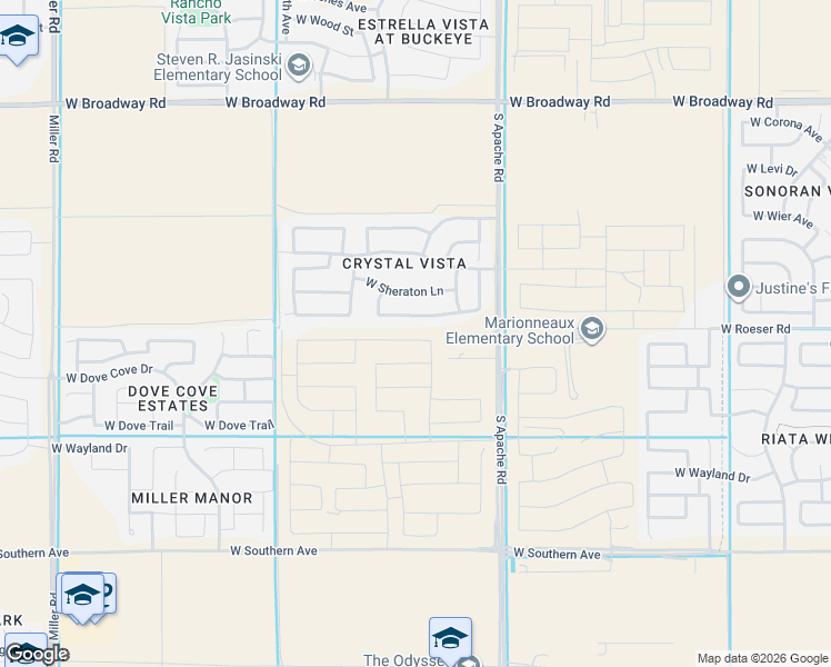 map of restaurants, bars, coffee shops, grocery stores, and more near 24427 West Atlanta Avenue in Buckeye