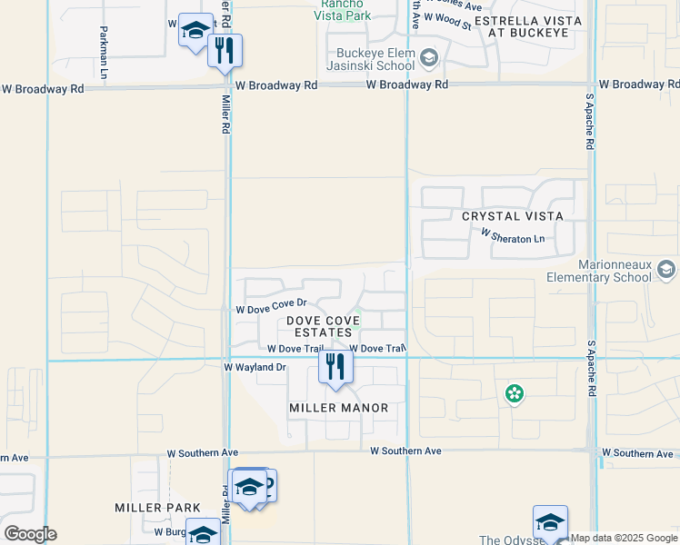 map of restaurants, bars, coffee shops, grocery stores, and more near 24888 West Dove Mesa Drive in Buckeye