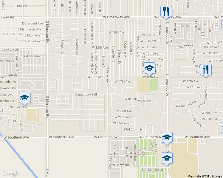 map of restaurants, bars, coffee shops, grocery stores, and more near 2325 W 18th Ave in Apache Junction