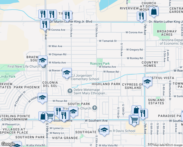 map of restaurants, bars, coffee shops, grocery stores, and more near 1514 West Grove Street in Phoenix