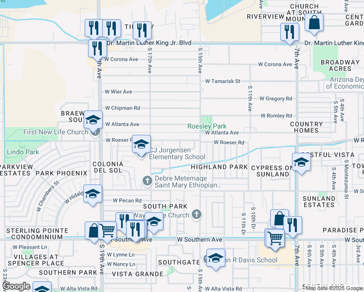 map of restaurants, bars, coffee shops, grocery stores, and more near 1530 West Grove Street in Phoenix