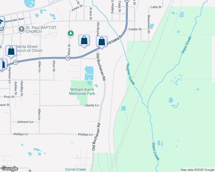 map of restaurants, bars, coffee shops, grocery stores, and more near 2009 Buchanan Road in Texarkana