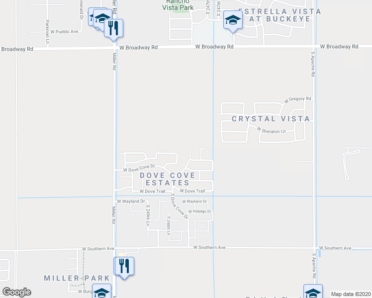 map of restaurants, bars, coffee shops, grocery stores, and more near 5202 South Dove Hollow in Buckeye