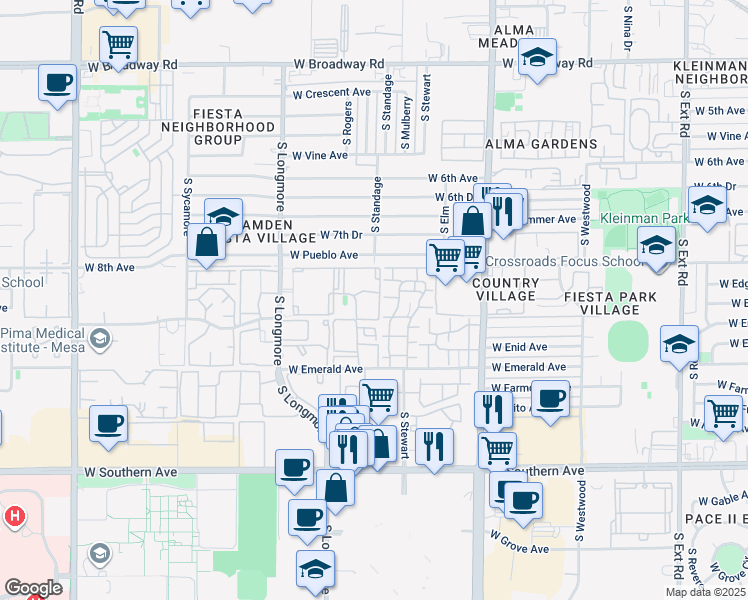 map of restaurants, bars, coffee shops, grocery stores, and more near 843 South Longmore in Mesa